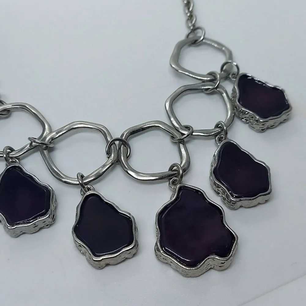 Silver tone and purple‎ faux stone necklace